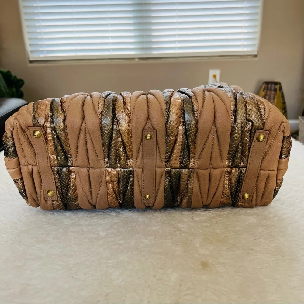 Genuine Snake Skin/Grain Brown Leather Handbag/Satchels Bag